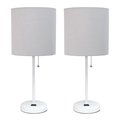 Limelights White Stick Lamp with Charging Outlet and Fabric Shade Set, Gray, PK 2 LC2001-GOW-2PK